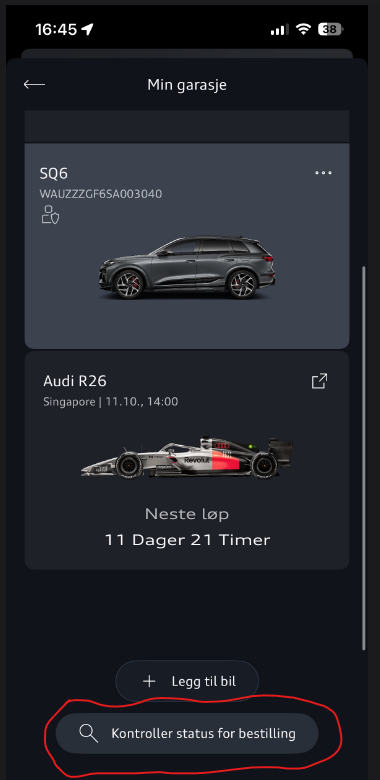 Bestillingsstatus i garasjen